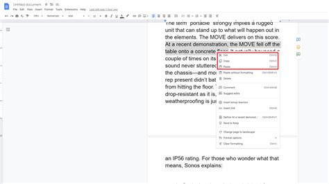 slash copy and paste in google docs